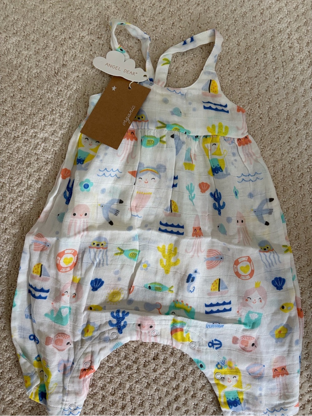Angel Dear Tie Back Romper size 3-6M sea u mermaid print NWT